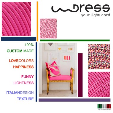 Cavo elettrico tondo rivestito in tessuto colorato fuchsia