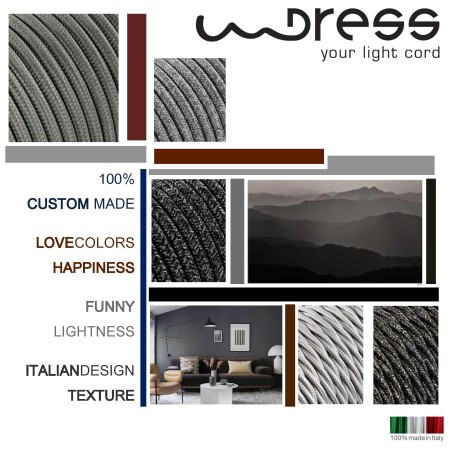 Cavo elettrico tondo rivestito in tessuto colorato grigio topo