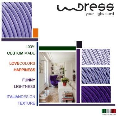 Cavo elettrico tondo rivestito in tessuto colorato zig zag bianco e lilla