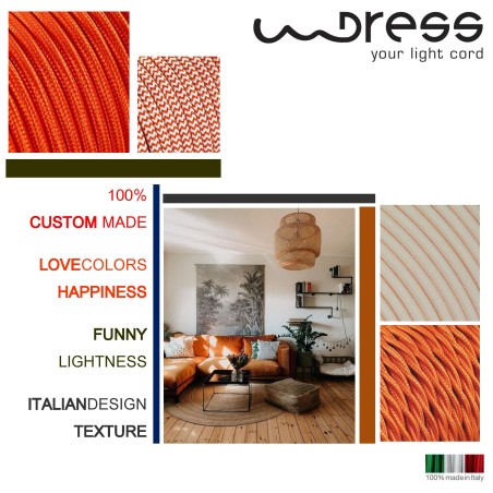 Cavo elettrico tondo rivestito in tessuto colorato zig zag bianco e arancio