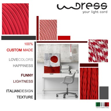 Cavo elettrico tondo rivestito in tessuto colorato fantasia rosso e bianco