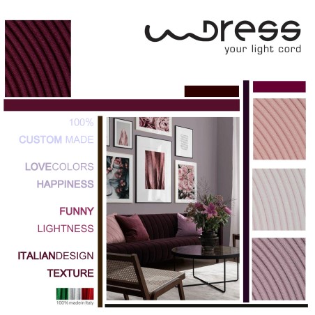 Rundes, farbiges textilummanteltes Elektrokabel aus Rohgarn in Aubergine