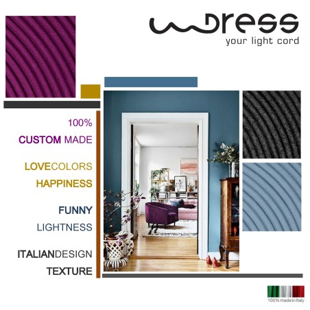 Câble électrique rond gainé de tissu fil brut coloré