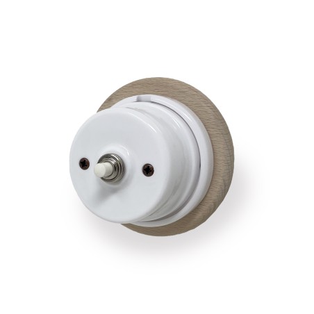 PULSANTE IN PORCELLANA BIANCA CON BASE IN LEGNO