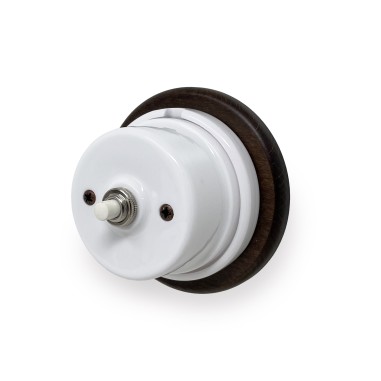 Botón para timbre en porcelana con base de madera - Accesorios de iluminación en porcelana