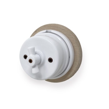 INVERSEUR ROTATIF EN PORCELAINE AVEC BOUTON BLANCHE ET BASE EN BOIS