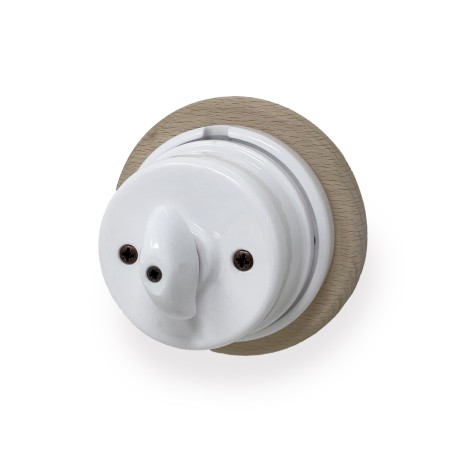 Inverseur rotatif en porcelaine blanc avec base en bois - Accessoires en porcelaine pour l’éclairage