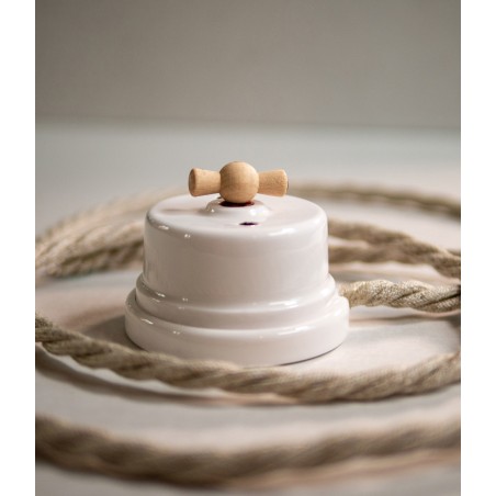 Interrupteur/Déviateur rotatif en porcelaine blanche - éclairage vintage