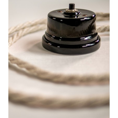 Bouton pour sonnette en porcelaine noir - Accessoires pour l’éclairage vintage