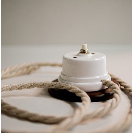 Botón para timbre en porcelana con base de madera - Accesorios de iluminación en porcelana