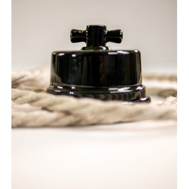 Drehschalter/Wechselschalter aus schwarzem Porzellan - Vintage-Beleuchtung