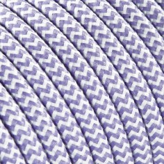 Cable eléctrico redondo recubierto de tela de color zig zag blanco y lila