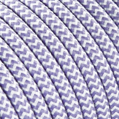Rundes, farbiges textilummanteltes Elektrokabel im Zickzack-Muster in Weiß und Lila