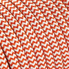 Cable eléctrico redondo recubierto de tela de color zig zag blanco y naranja