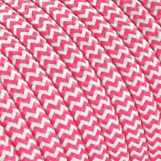 Cable eléctrico redondo recubierto de tela de color zig zag blanco y fucsia