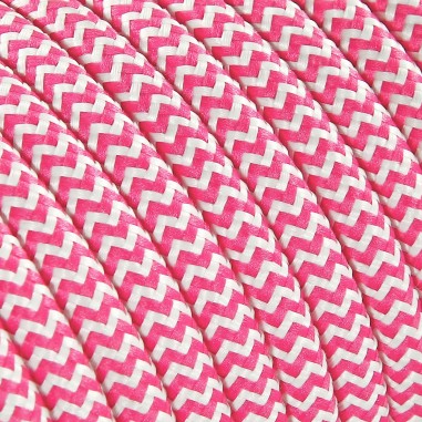 Cable eléctrico redondo recubierto de tela de color zig zag blanco y fucsia