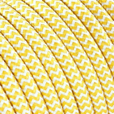 Cable eléctrico redondo revestido de tela de color zig zag blanco y amarillo