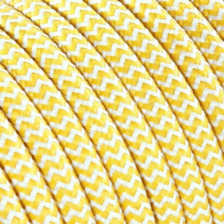 Cable eléctrico redondo revestido de tela de color zig zag blanco y amarillo