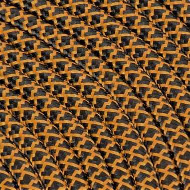Cable eléctrico redondo recubierto de tela de color fantasía negra y whisky