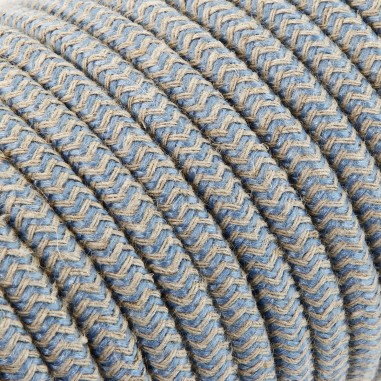 Rundes, farbiges textilummanteltes Elektrokabel aus Rohgarn in Sand und Avioblau