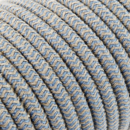 Rundes, farbiges textilummanteltes Elektrokabel aus Rohgarn in Sand und Avioblau