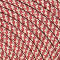 Rundes, farbiges textilummanteltes Elektrokabel aus Rohgarn in Sand und Kirschrot