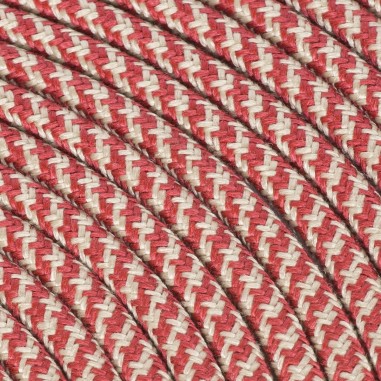 Rundes, farbiges textilummanteltes Elektrokabel aus Rohgarn in Sand und Kirschrot