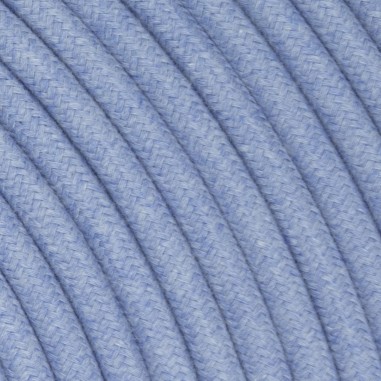 Rundes, farbiges textilummanteltes Elektrokabel aus Rohgarn in Kornblumenblau