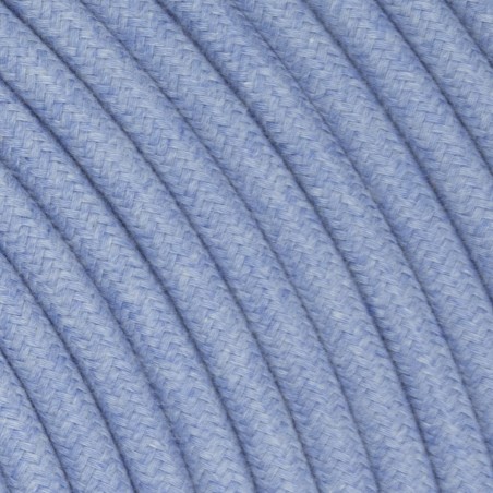 Rundes, farbiges textilummanteltes Elektrokabel aus Rohgarn in Kornblumenblau