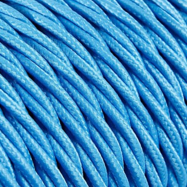 Geflochtenes, textilummanteltes Elektrokabel in Türkis