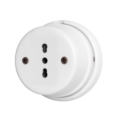 PRISE BIVALENTE ITALIENNE EN PORCELAINE BLANCHE