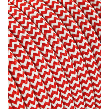 Rundes, farbiges textilummanteltes Elektrokabel im Zickzack-Muster in Weiß und Rot