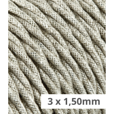 Geflochtenes, textilummanteltes Elektrokabel in Canvas Beige mit natürlicher Optik für Aufputzinstallationen