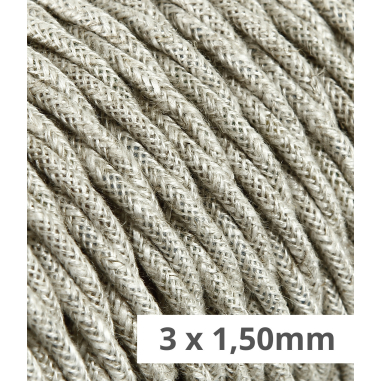 Geflochtenes, textilummanteltes Elektrokabel in Canvas Beige mit natürlicher Optik für Aufputzinstallationen