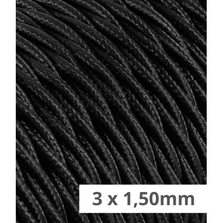 Geflochtenes, textilummanteltes Elektrokabel in Schwarz für Aufputzinstallationen.