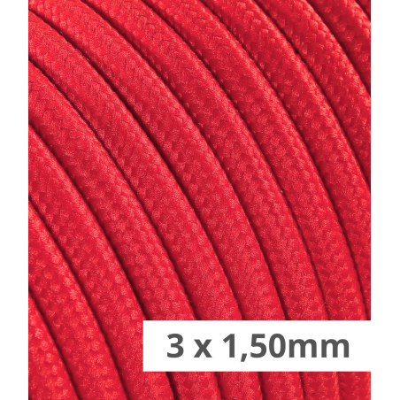 CÂBLE TEXTILE ROND 3x1,50 ROUGE - rallonges - multiprises avec câble textile