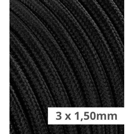 CÂBLE TEXTILE ROND 3x1,50 NOIR - câbles textiles colorés - éclairage design