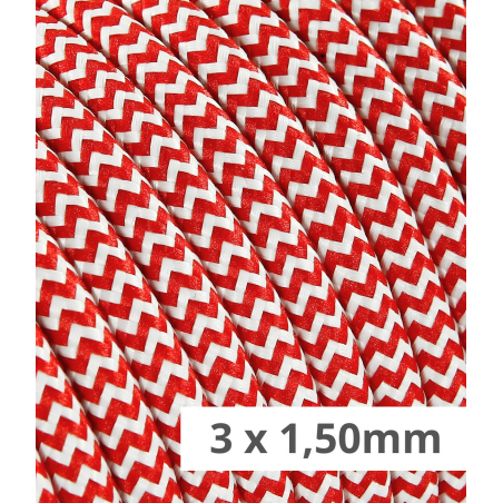 CÂBLE TEXTILE ROND 3x1,50 BLANC/ROUGE - accessoires et produits d’éclairage