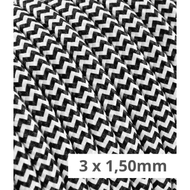 CÂBLE TEXTILE ROND 3x1,50 BLANC/NOIR TO112