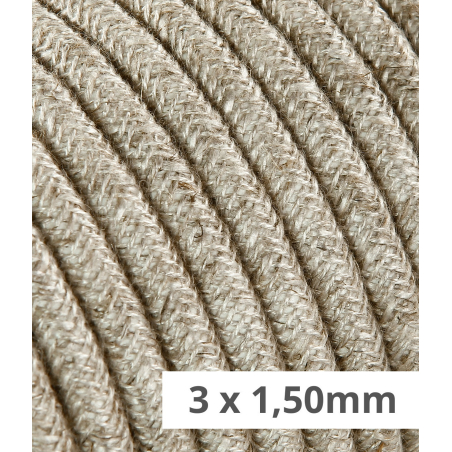 CÂBLE TEXTILE ROND 3x1,50 TOILE BEIGE - rallonges - multiprises avec câble textile
