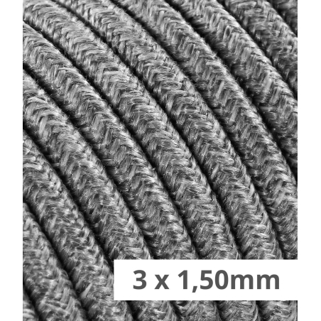 CÂBLE TEXTILE ROND 3x1,50 TOILE GRIS - rallonges - multiprises avec câble textile