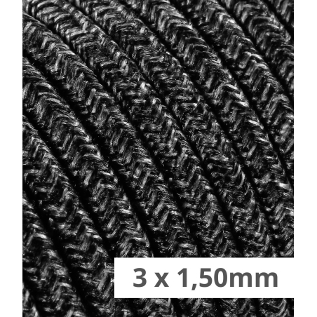 CÂBLE TEXTILE ROND 3x1,50 TOILE GRIS FONCÉ - rallonges - multiprises avec câble textile