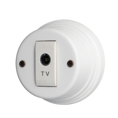 Prise coaxiale Tv en porcelaine blanche - éclairage vintage