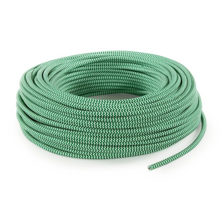 Cavo elettrico tondo rivestito in tessuto colorato zig zag bianco e verde
