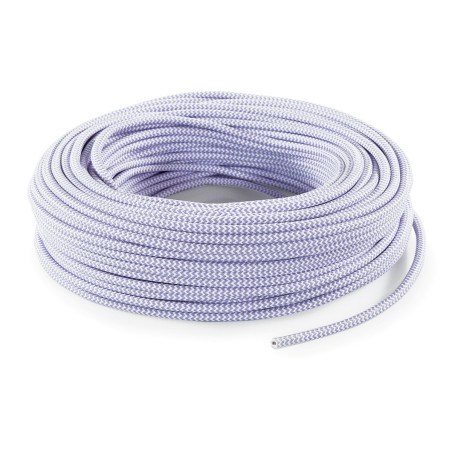 Câble électrique rond gainé de tissu coloré motif zig zag blanc et lilas