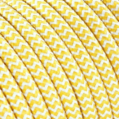 Cavo elettrico tondo rivestito in tessuto colorato zig zag bianco e giallo
