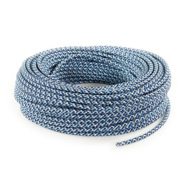Câble électrique rond gainé de tissu coloré motif pixels turquoise