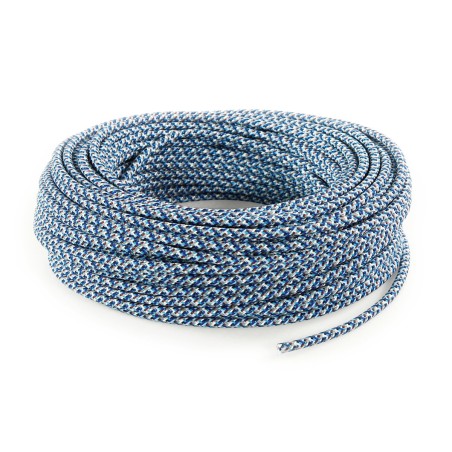 Câble électrique rond gainé de tissu coloré motif pixels turquoise