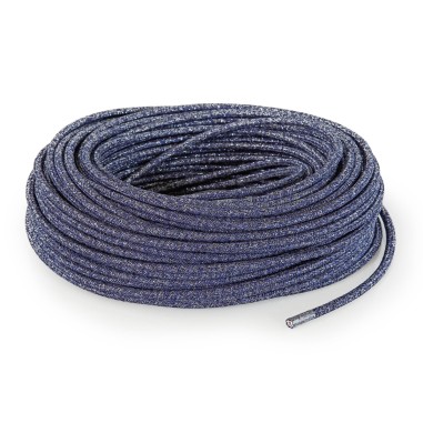 Câble électrique rond gainé de tissu coloré lamé jean