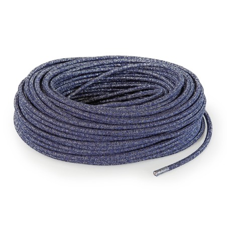 Câble électrique rond gainé de tissu coloré lamé jean